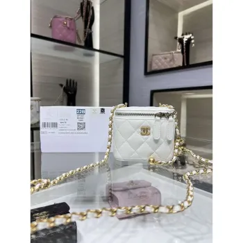 Chanel AP1447 small Vanity with chain lambskin gold Adjustable small gold balls White