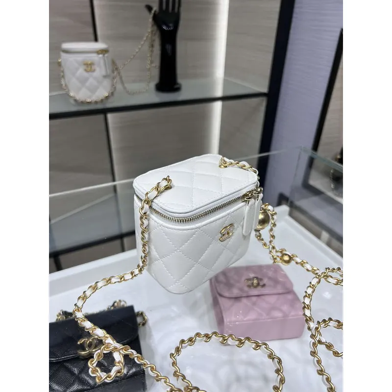 Chanel AP1447 small Vanity with chain lambskin gold Adjustable small gold balls White