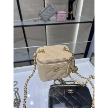 Chanel AP1447 small Vanity with chain lambskin gold Adjustable small gold balls Apricot