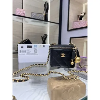 Chanel AP1447 small Vanity with chain lambskin gold Adjustable small gold balls Black