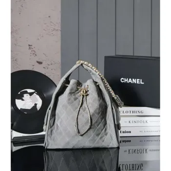Chanel AS5311 Large Hobo Suede & Gold Tone Metal Elephant Gray