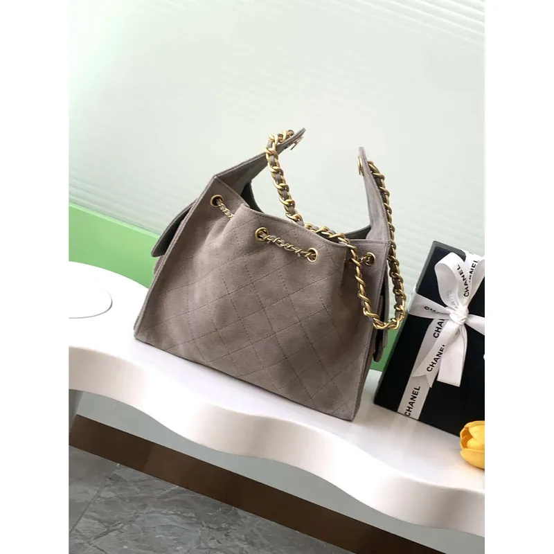 Chanel AS5293 Small Hobo Suede & Gold Tone Metal Brown