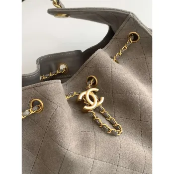 Chanel AS5293 Small Hobo Suede & Gold Tone Metal Brown