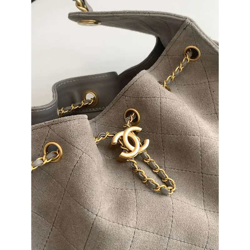 Chanel AS5293 Small Hobo Suede & Gold Tone Metal Brown