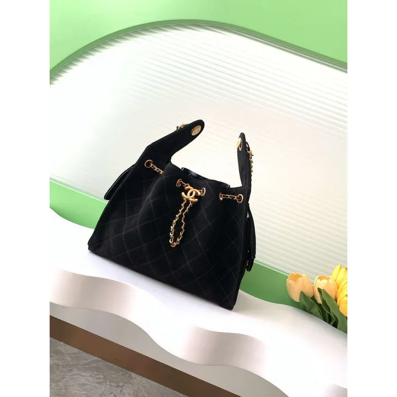 Chanel AS5293 Small Hobo Suede & Gold Tone Metal Black