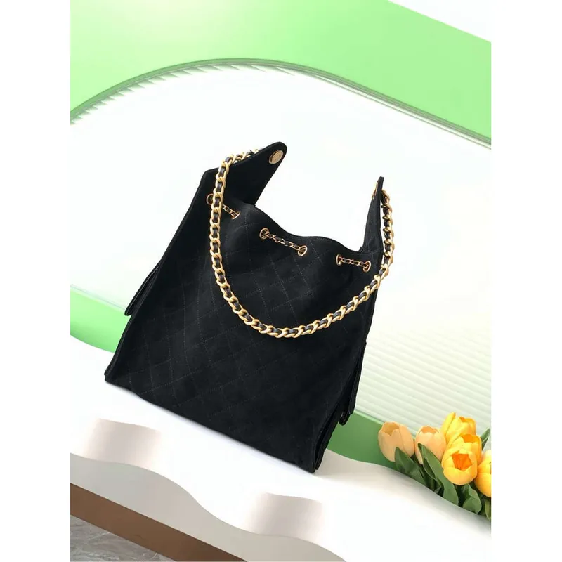Chanel AS5311 Large Hobo Suede & Gold Tone Metal Black