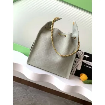 Chanel AS5311 Large Hobo Suede & Gold Tone Metal Light Green