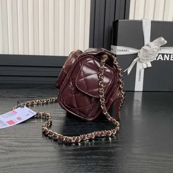 Chanel AS5220 Small Camera Case Bag Shiny Crumpled Lambskin & Gold Tone Metal Dark Red