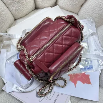Chanel AS5220 Small Camera Case Bag Shiny Crumpled Lambskin & Gold Tone Metal Wine Red