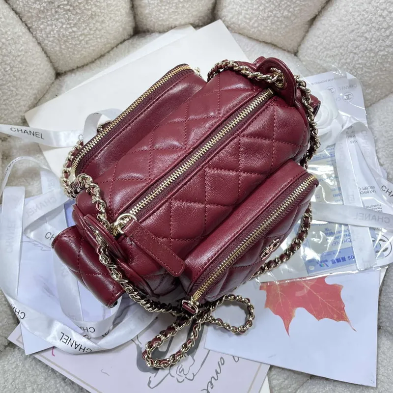 Chanel AS5220 Small Camera Case Bag Shiny Crumpled Lambskin & Gold Tone Metal Wine Red