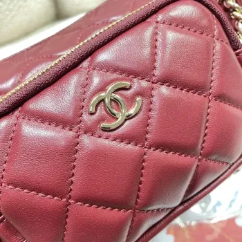 Chanel AS5220 Small Camera Case Bag Shiny Crumpled Lambskin & Gold Tone Metal Wine Red
