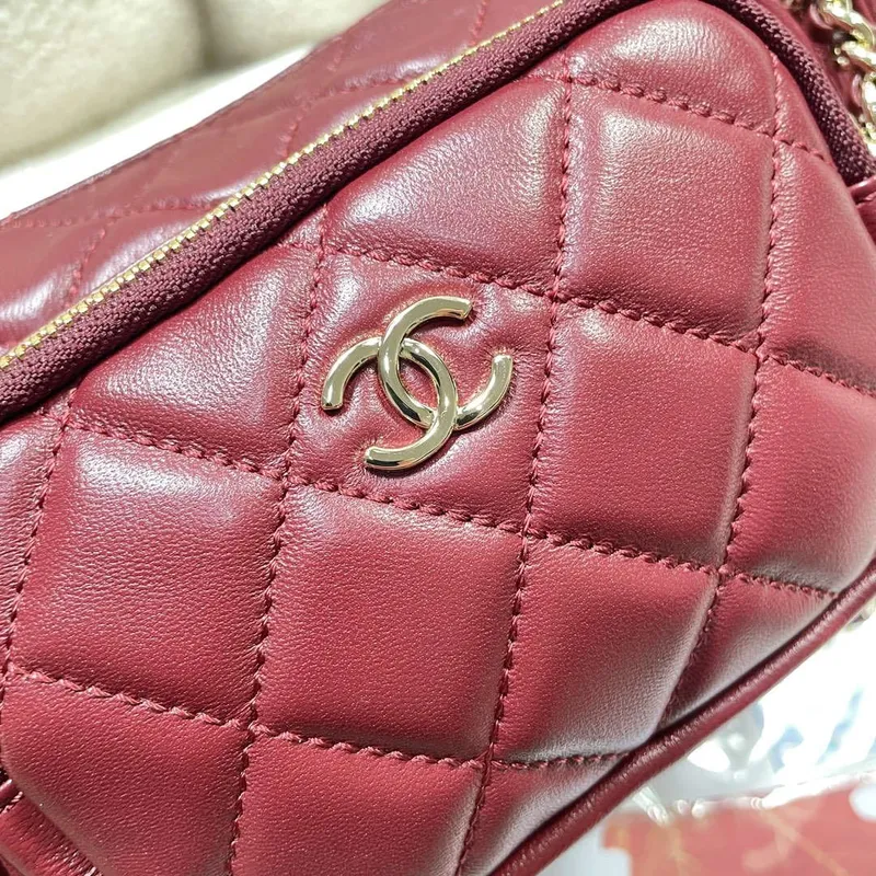 Chanel AS5220 Small Camera Case Bag Shiny Crumpled Lambskin & Gold Tone Metal Wine Red