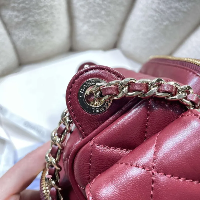 Chanel AS5220 Small Camera Case Bag Shiny Crumpled Lambskin & Gold Tone Metal Wine Red