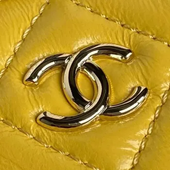 Chanel AS5220 Small Camera Case Bag Shiny Crumpled Lambskin & Gold Tone Metal Yellow