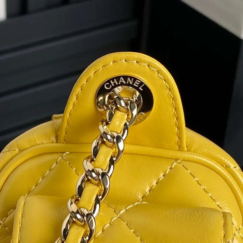 Chanel AS5220 Small Camera Case Bag Shiny Crumpled Lambskin & Gold Tone Metal Yellow
