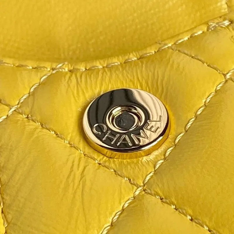 Chanel AS5220 Small Camera Case Bag Shiny Crumpled Lambskin & Gold Tone Metal Yellow