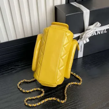 Chanel AS5220 Small Camera Case Bag Shiny Crumpled Lambskin & Gold Tone Metal Yellow