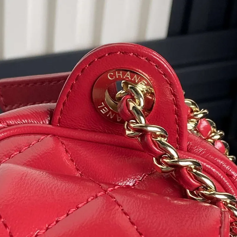 Chanel AS5220 Small Camera Case Bag Shiny Crumpled Lambskin & Gold Tone Metal Red