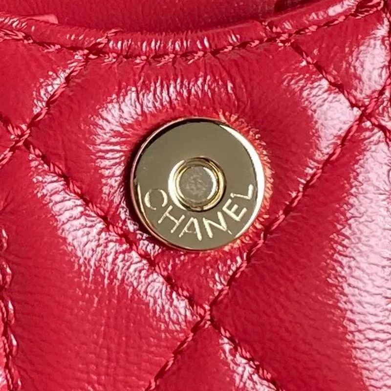 Chanel AS5220 Small Camera Case Bag Shiny Crumpled Lambskin & Gold Tone Metal Red