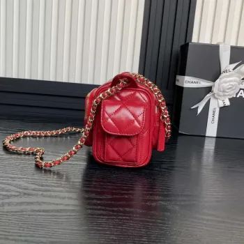 Chanel AS5220 Small Camera Case Bag Shiny Crumpled Lambskin & Gold Tone Metal Red