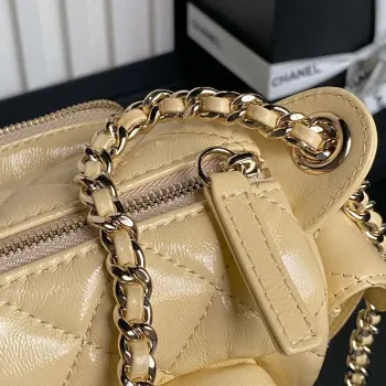 Chanel AS5220 Small Camera Case Bag Shiny Crumpled Lambskin & Gold Tone Metal Apricot