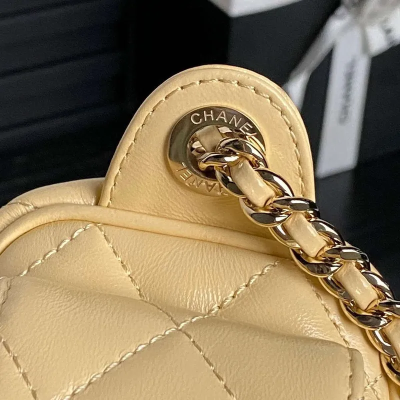 Chanel AS5220 Small Camera Case Bag Shiny Crumpled Lambskin & Gold Tone Metal Apricot