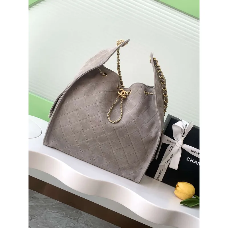 Chanel AS5311 Large Hobo Suede & Gold Tone Metal Gray