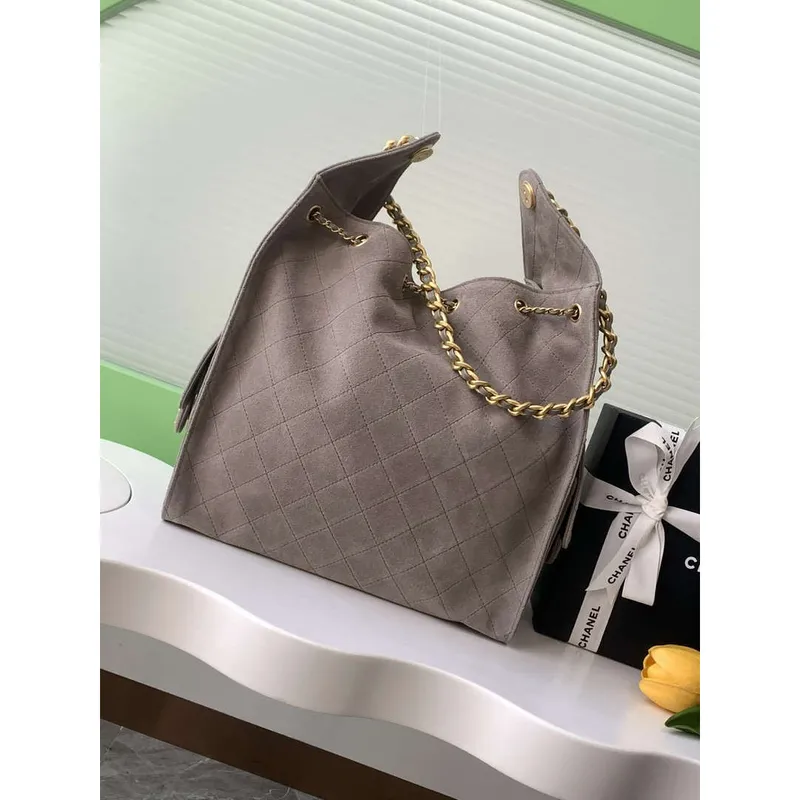 Chanel AS5311 Large Hobo Suede & Gold Tone Metal Gray