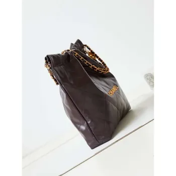 Chanel 22 AS3260 Small Handbag Shiny Calfskin Dark Brown