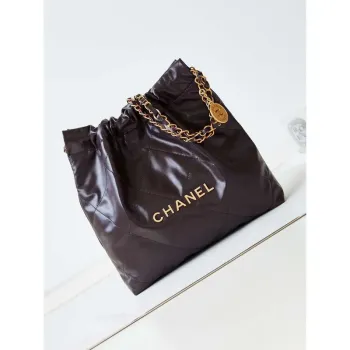 Chanel 22 AS3261 Handbag Shiny Calfskin Dark Brown