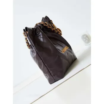 Chanel 22 AS3261 Handbag Shiny Calfskin Dark Brown