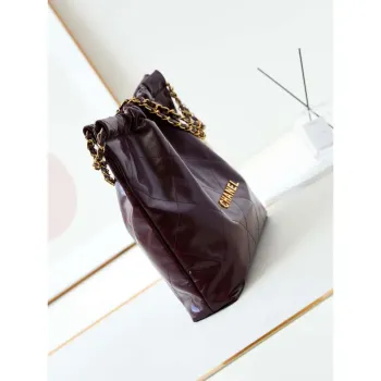 Chanel 22 AS3261 Handbag Shiny Calfskin Dark Red