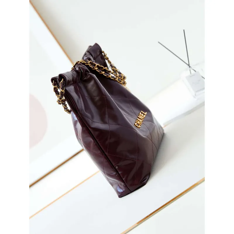 Chanel 22 AS3261 Handbag Shiny Calfskin Dark Red