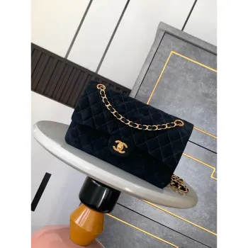 Chanel A01112 Flap Classic 11.12 Handbag Suede leather & Gold Tone Metal Black
