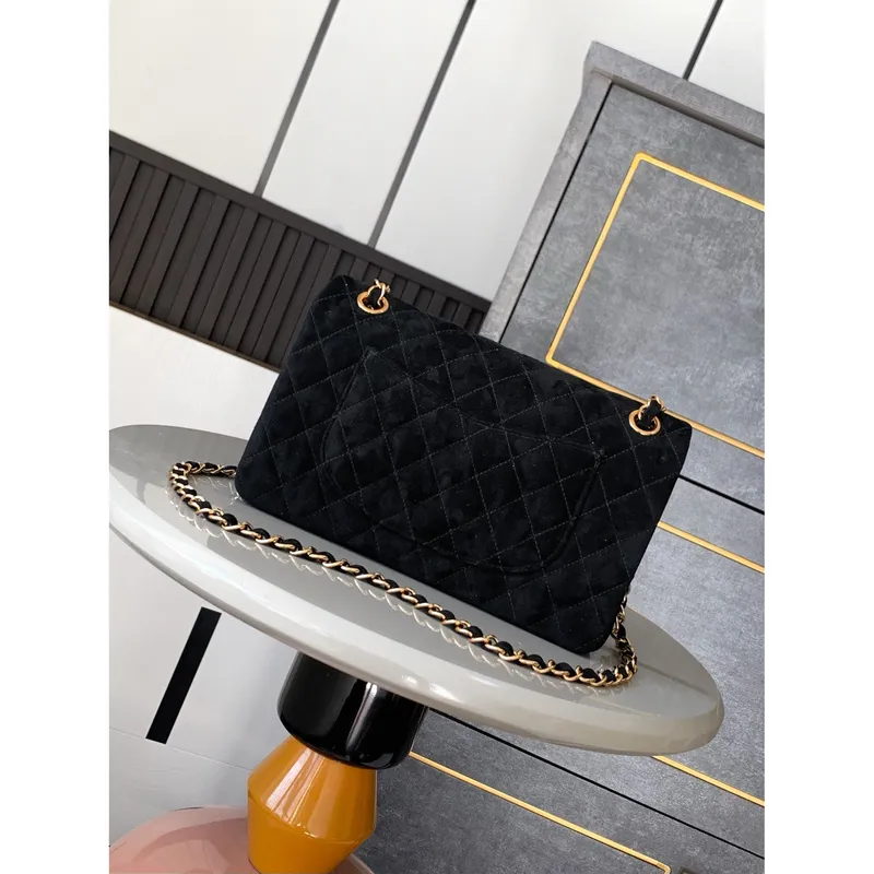 Chanel A01112 Flap Classic 11.12 Handbag Suede leather & Gold Tone Metal Black