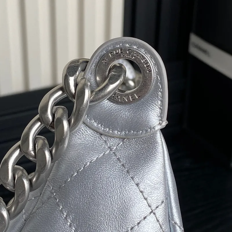 Chanel AS5339 Small Hobo Shiny Lambskin & Gold Tone Metal Silver