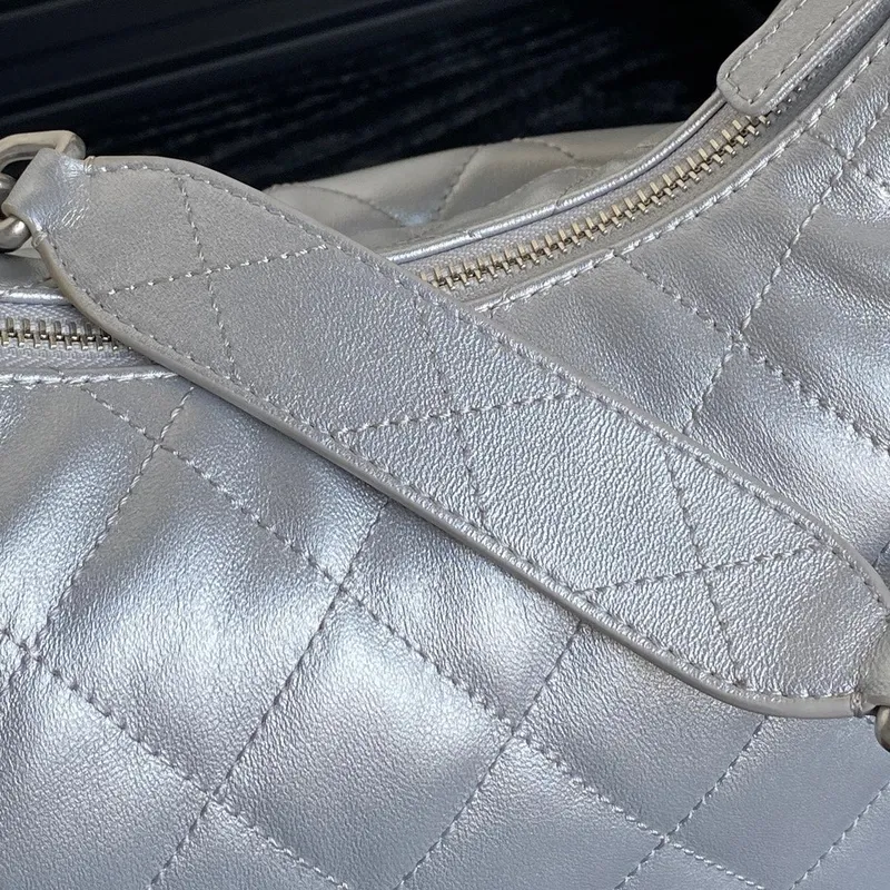 Chanel AS5302 Hobo Shiny Lambskin & Gold Tone Metal Silver