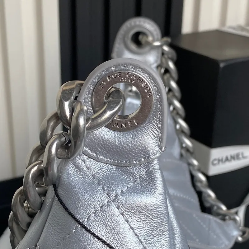 Chanel AS5302 Hobo Shiny Lambskin & Gold Tone Metal Silver