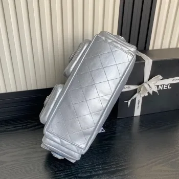 Chanel AS5302 Hobo Shiny Lambskin & Gold Tone Metal Silver