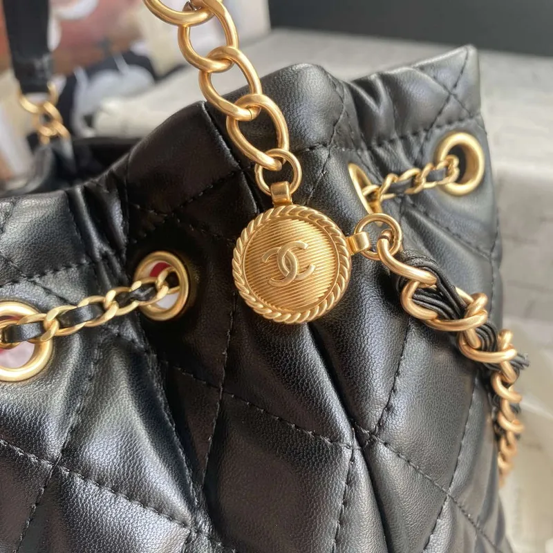 Chanel As2057 Shopping bag Bucket Drawstring 24c Bag Black