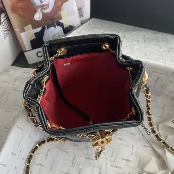 Chanel As2057 Shopping bag Bucket Drawstring 24c Bag Black