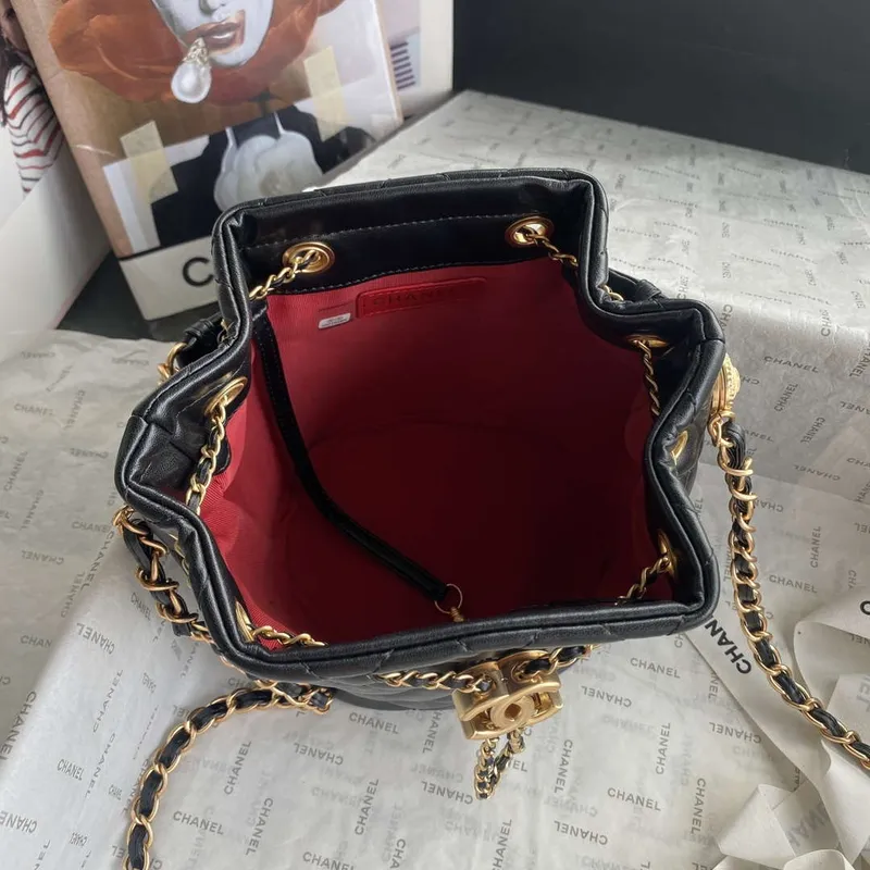 Chanel As2057 Shopping bag Bucket Drawstring 24c Bag Black