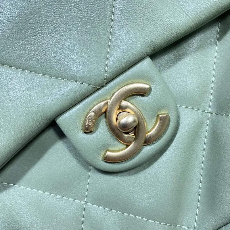 Chanel AS5315 Shopping Bag Shiny Lambskin & Gold Tone Metal Green