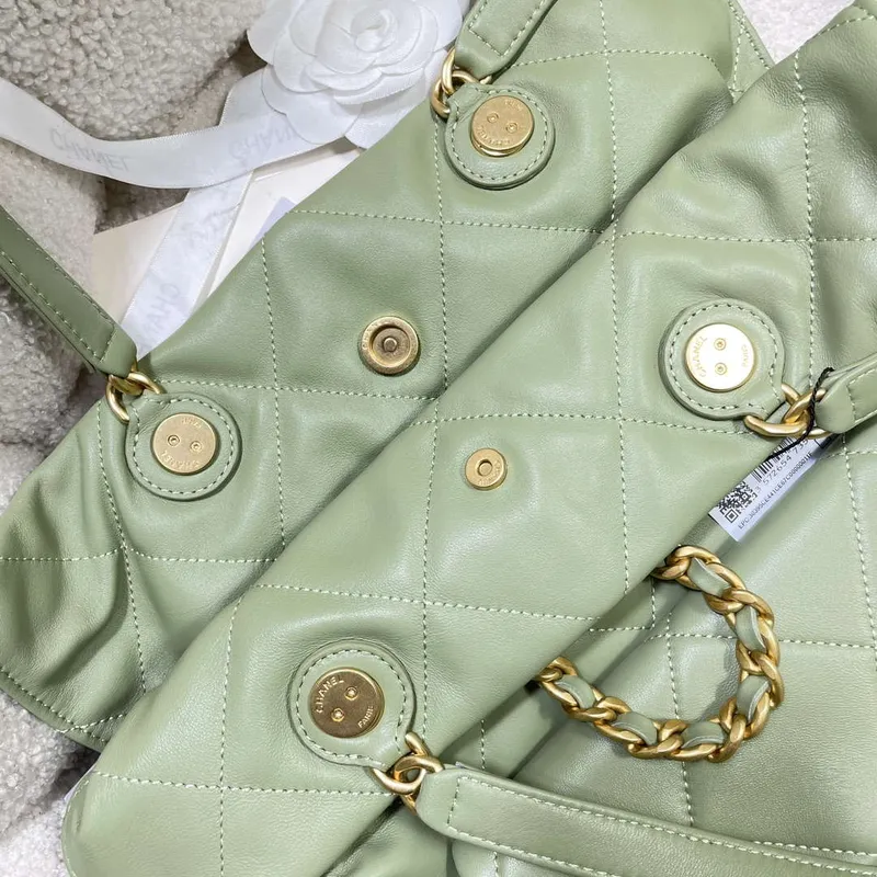 Chanel AS5315 Shopping Bag Shiny Lambskin & Gold Tone Metal Green