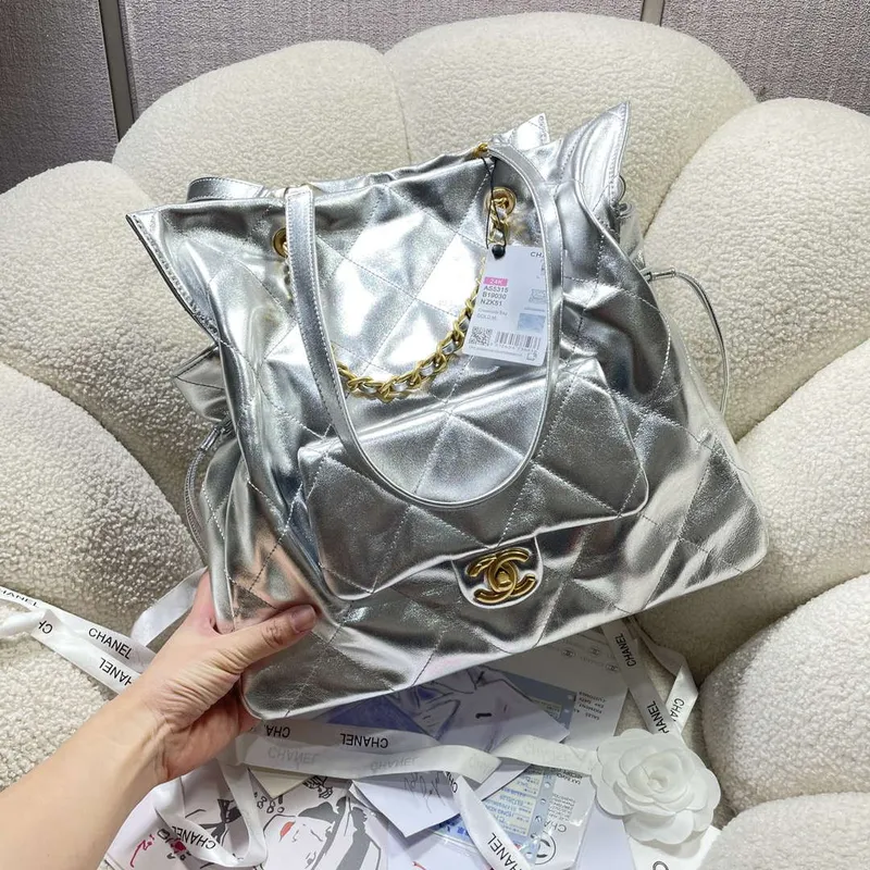 Chanel AS5315 Shopping Bag Shiny Lambskin & Gold Tone Metal Silver