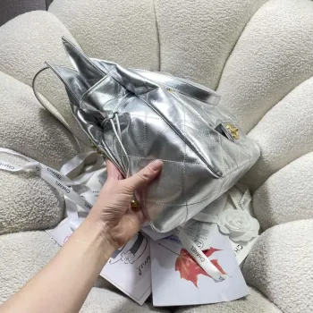 Chanel AS5315 Shopping Bag Shiny Lambskin & Gold Tone Metal Silver