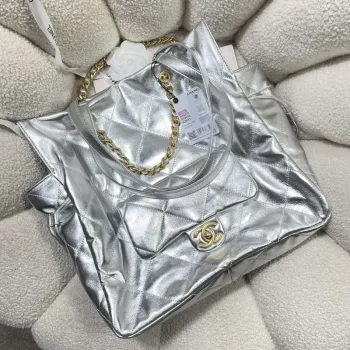 Chanel AS5315 Shopping Bag Shiny Lambskin & Gold Tone Metal Silver