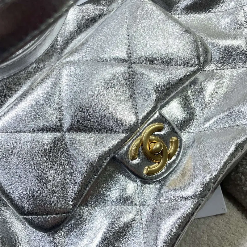 Chanel AS5315 Shopping Bag Shiny Lambskin & Gold Tone Metal Silver