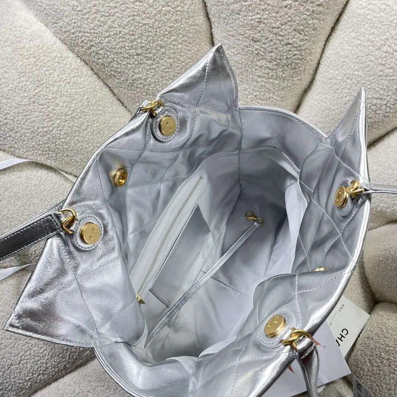 Chanel AS5315 Shopping Bag Shiny Lambskin & Gold Tone Metal Silver