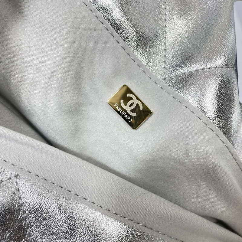 Chanel AS5315 Shopping Bag Shiny Lambskin & Gold Tone Metal Silver